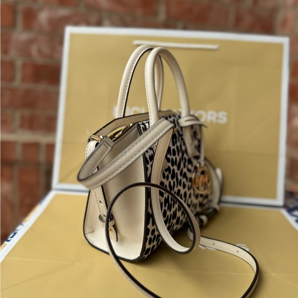 Michael Kors Avril XS Cheetah Print Calf Hair Leather Satchel Crossbody Bag - Picture 3 of 9